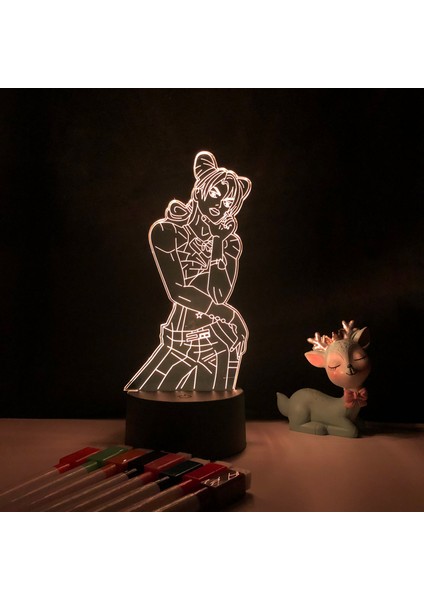 3D Illusion Lamba Anime Jojo'nun Tuhaf Macera Gece Lambası Yatak Odası Için Uzaktan Kumanda ile Dekoratif Erkek Kız Doğum Günü Noel - Desen G (Siyah Koltuk) (Yurt Dışından)