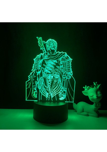 Anime Berserk Guts Anime 3D Illusion Gece Lambası Ev Odası Dekor Akrilik LED Işık Noel Hediyesi Lambaları Uzaktan Kumanda ile 16 Renk (Desen A) (Yurt Dışından)