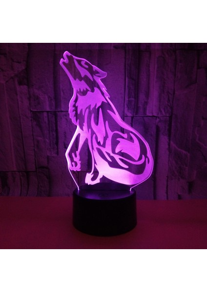 Wolf 3D Lamba Optik Illusion Gece Lambası 7 Renk Değiştirme Dokunmatik Anahtarı Masa Danışma Dekorasyon Lambaları Akrilik (Yurt Dışından)