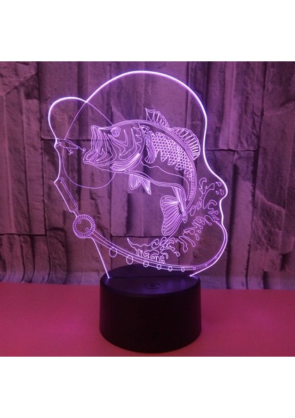 3D Balıkçılık Balık Gece Lambası Lambası Illusion Gece Lambası 7 Renk Değiştirme Dokunmatik Anahtarı Masa Danışma Dekorasyon Lambaları Hediye Akrilik Düz (Yurt Dışından)