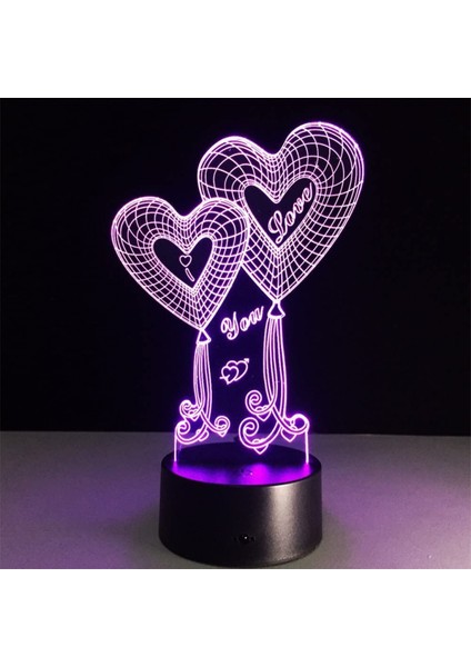Çift Kalp Balon Seni Seviyorum 3D Optik Illusion Dokunmatik Düğme 7 Renk Değişen LED Gece Lambası Masa Lambası (Yurt Dışından) modelleri