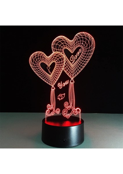 Çift Kalp Balon Seni Seviyorum 3D Optik Illusion Dokunmatik Düğme 7 Renk Değişen LED Gece Lambası Masa Lambası (Yurt Dışından) fırsatları