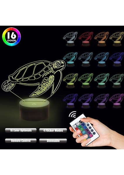 3D Kaplumbağa Gece Lambası Optik Illüzyon Lambası 16 Renk Uzaktan Kumanda ile Değişen Doğum Günü Noel Sevgililer Günü Hediye Fikri Erkekler ve Kızlar Için (Yurt Dışından) fiyatları