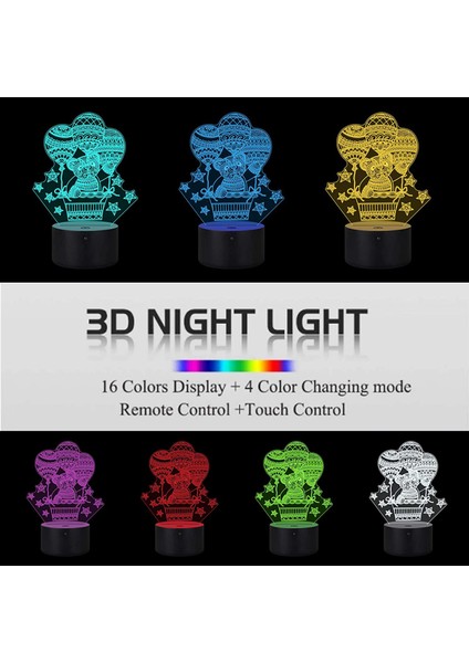 3D Teddy Bear Lamba Mood Lambası 16 Renk Kreş Gece Işıkları Illusion Akrilik LED Masa Başucu Lambası Çocuk Yatak Odası Masa Dekoru Doğum Günü Yılbaşı Hediyeleri (Yurt Dışından) fiyatları