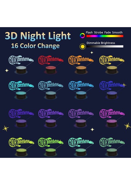 Gitar 3D Illusion Gece Lambası Rock And Roll Kısılabilir Hologram Işık Uzaktan Kumanda ile 16 Renk Değiştirme Yatak Odası Dekorasyon Müzik Çalar Için Yaratıcı Hediye Genç Çocuk Boy (Yurt Dışından) fırsatları