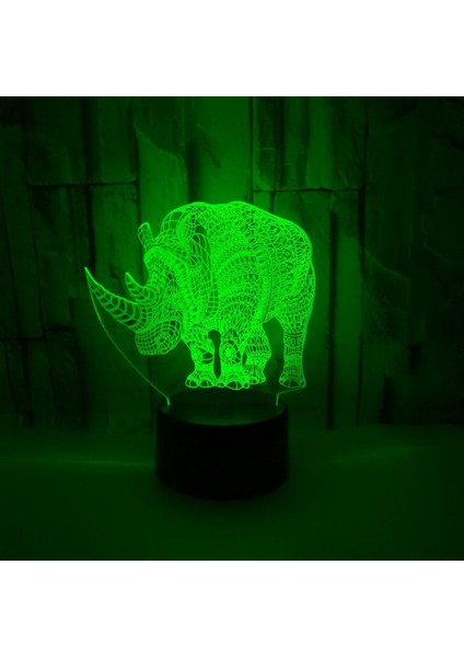 Çocuklar Için 3D Gergedan Gece Lambası 7 Renk Kısılabilir Akıllı Dokunmatik USB Şarj ile 3D LED Illusion Lamba (Yurt Dışından)