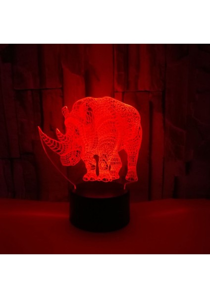 Çocuklar Için 3D Gergedan Gece Lambası 7 Renk Kısılabilir Akıllı Dokunmatik USB Şarj ile 3D LED Illusion Lamba (Yurt Dışından)