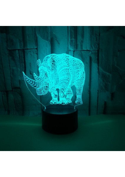 Çocuklar Için 3D Gergedan Gece Lambası 7 Renk Kısılabilir Akıllı Dokunmatik USB Şarj ile 3D LED Illusion Lamba (Yurt Dışından)