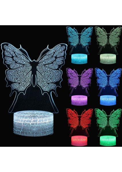 16 Renk Değişen Gece Lambası 3D Atmosfer Ampul Işık 3D Görsel Yanılsama LED Lamba Çocuklar Için Oyuncak Noel Doğum Günü Hediyeleri (Kelebek) (Yurt Dışından)