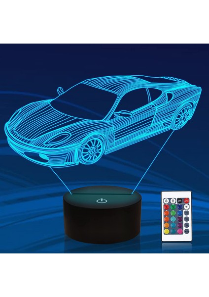 Araba 3D Hediyeler Lamba Ralli Araçları Illusion Optik Gece Lambası 16 Renk Uzaktan Kumanda ile Değişen Yatak Odası Dekor Spor Yarış Sevgilisi Çocuk Boy Erkekler Için (Yurt Dışından)