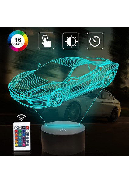 Araba 3D Hediyeler Lamba Ralli Araçları Illusion Optik Gece Lambası 16 Renk Uzaktan Kumanda ile Değişen Yatak Odası Dekor Spor Yarış Sevgilisi Çocuk Boy Erkekler Için (Yurt Dışından)
