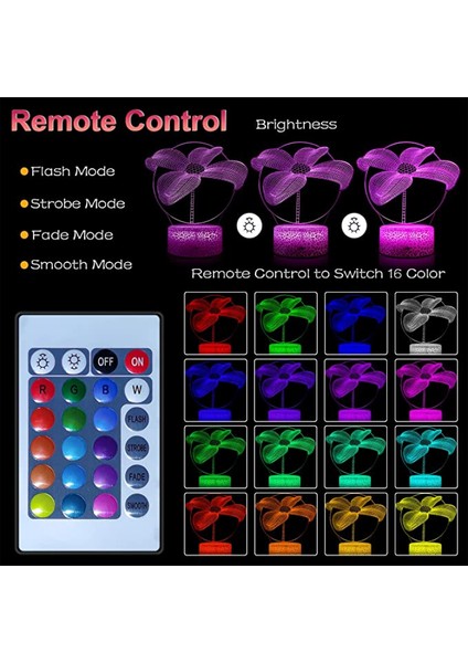 16 Renk Çiçek Lamba Uzaktan Kumanda ile Parlaklık Ayarını Değiştirme 3D Illusion Oda Dekoru Için LED Gece Işıkları Doğum Günü Tatil Noel Hediyesi (Stil E) (Yurt Dışından) fırsatları