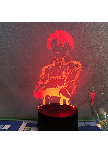 3D Anime Karakter Gece Lambası Yanılsama Lambası Uzaktan Kumanda Heykelcik Saldırı Anime LED Işıklar Odası --- B1 (Siyah Koltuk) (Yurt Dışından)