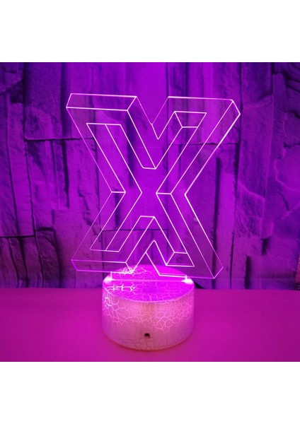Optik Illusion 3D Mektup x Gece Lambası 16 Renk Değiştirme Uzaktan Kumanda Dokunmatik Anahtarı Dekor LED Masa Masa Lambası Noel Noel Doğum Günü Hediyesi (Stil J) (Yurt Dışından)