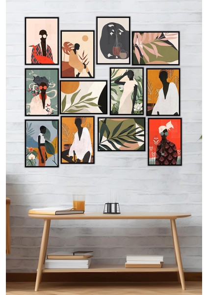 12 Parça Siyah Çerçeve Görünümlü Mdf Tablo Seti