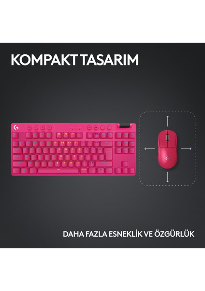 G PRO X TKL LIGHTSPEED Kablosuz LIGHTSYNC RGB PBT tuş başlıkları ile İngilizce Oyun Klavyesi - Pembe