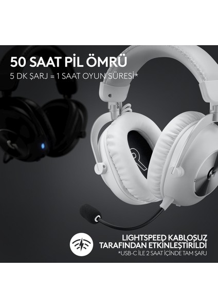 G PRO X 2 LIGHTSPEED Kablosuz DTS:X Headphone 2.0 - 7.1 Surround Ses Oyun Kulaklığı - Beyaz