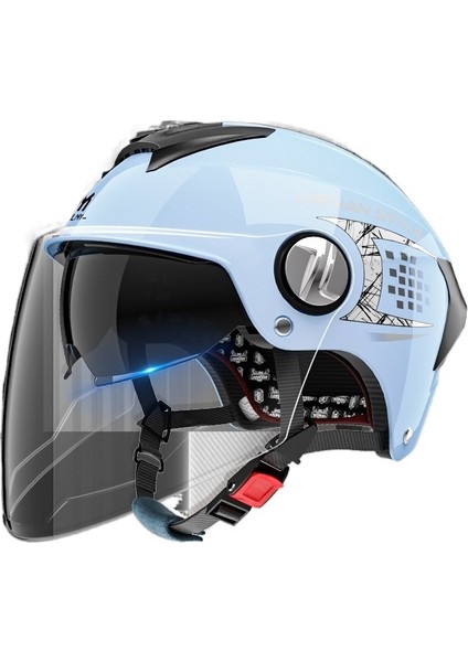 Kask Motosiklet Elektrikli Araba Yaz Güneş Kremi Pil Motosiklet Yarım Kask Erkekler Ve Kadınlar Çift Ayna (Yurt Dışından)