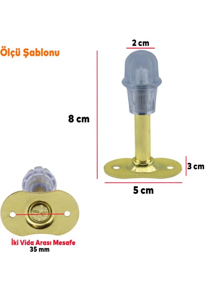 Mobilya Kapı Arkası Kolu Stoperi Tamponu Metal Gold Altın 8 Cm Stopu Durdurucusu Tutucu Tutacağı