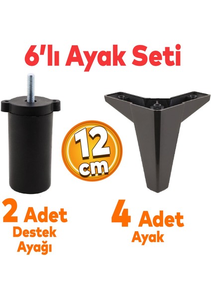 Sedir 6'lı Set Mobilya Tv Ünitesi Çekyat Koltuk Kanepe Destek Yükseltici Ayağı 12 cm Siyah Baza Ayakları M8 Destek