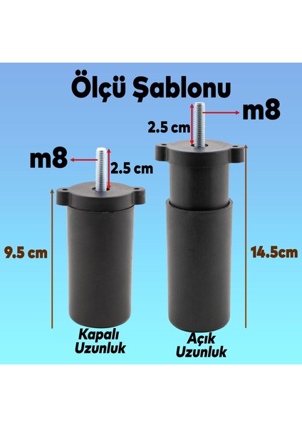 Sedir 6'lı Set Mobilya Tv Ünitesi Çekyat Koltuk Kanepe Destek Yükseltici Ayağı 12 cm Siyah Baza Ayakları M8 Destek