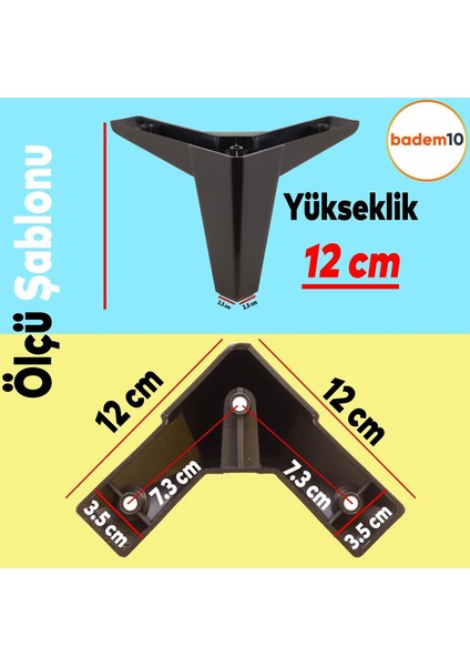 Sedir 6'lı Set Mobilya Tv Ünitesi Çekyat Koltuk Kanepe Destek Yükseltici Ayağı 12 cm Siyah Baza Ayakları M8 Destek