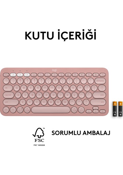 K380s Pebble Keys 2 Çoklu Cihaz Özellikli Bluetooth Türkçe Q Klavye - Pembe