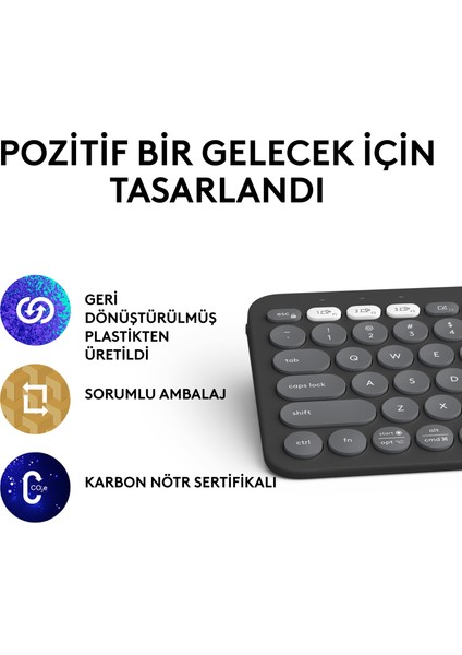 K380s Pebble Keys 2 Çoklu Cihaz Özellikli Bluetooth Türkçe Q Klavye - Siyah