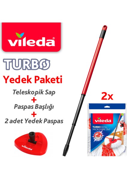 Turbo Teleskopik Sap + Üçgen Başlık + 2'li Mikrofiber Yedek Paspas