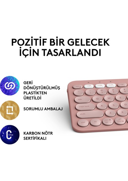 K380s Pebble Keys 2 Çoklu Cihaz Özellikli Bluetooth Türkçe Q Klavye - Pembe