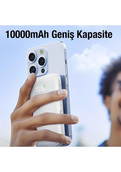 Polham 20W Magsafe ile Uyumlu 10000MAH Pd Powerbank, Standlı Ultra Ince Dijital Göstergeli Powerbank