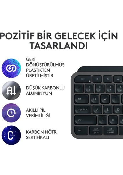 MX Keys S Gelişmiş Aydınlatmalı Tam Boyutlu Kablosuz Türkçe Q Klavye - Siyah