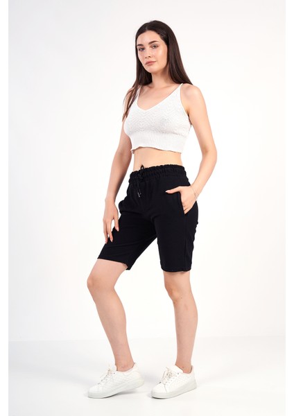 Unisex Siyah Rahat Kalıp Günlük Şort