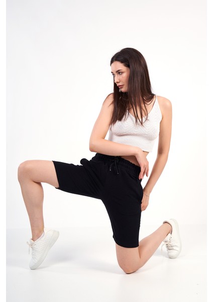 Unisex Siyah Rahat Kalıp Günlük Şort