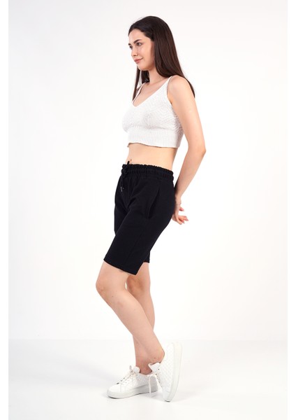 Unisex Siyah Rahat Kalıp Günlük Şort