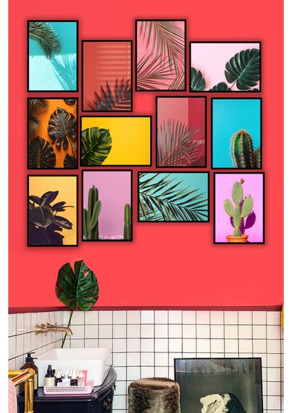 12 Parça Siyah Çerçeve Görünümlü Mdf Tablo Seti