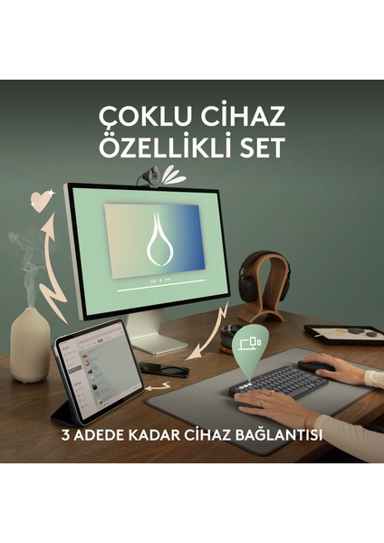 Pebble 2 Set Çoklu Cihaz Özellikli Sessiz Kablosuz Türkçe Q Klavye ve Mouse Seti - Grafit