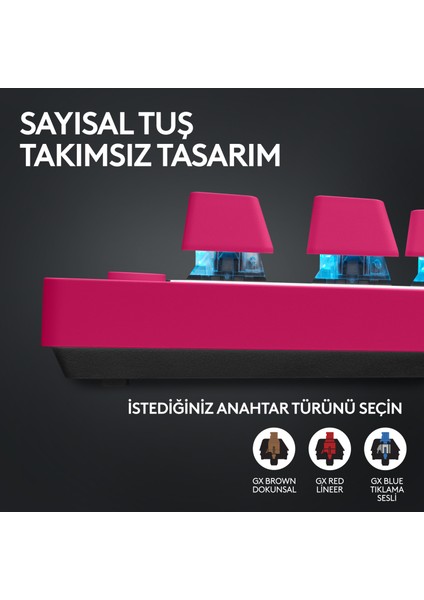 G PRO X TKL LIGHTSPEED Kablosuz LIGHTSYNC RGB PBT tuş başlıkları ile İngilizce Oyun Klavyesi - Pembe