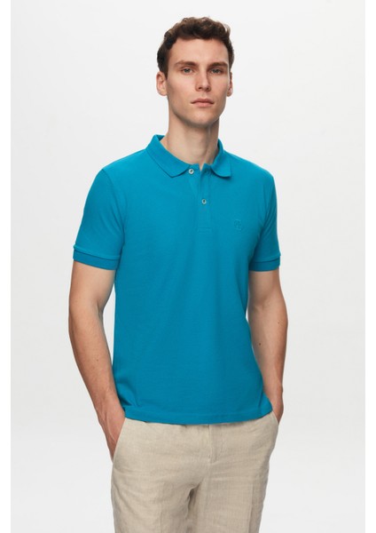 Regular Fit Lacivert/Turkuaz/Beyaz Pike Dokulu %100 Pamuk Polo Yaka T-Shirt 6HC14ORTBN510 modelleri
