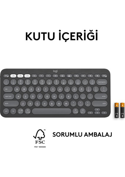 K380s Pebble Keys 2 Çoklu Cihaz Özellikli Bluetooth Türkçe Q Klavye - Siyah