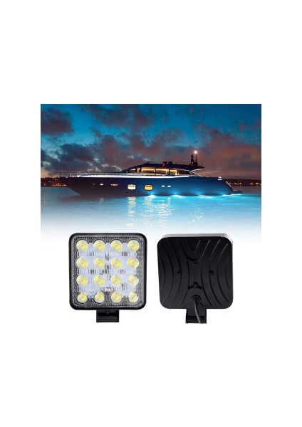 Tekne Için 16 LED 12-24V 48W Kare Çalışma Lambası ve Sis Lambası