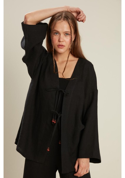 Keten Kimono Siyah