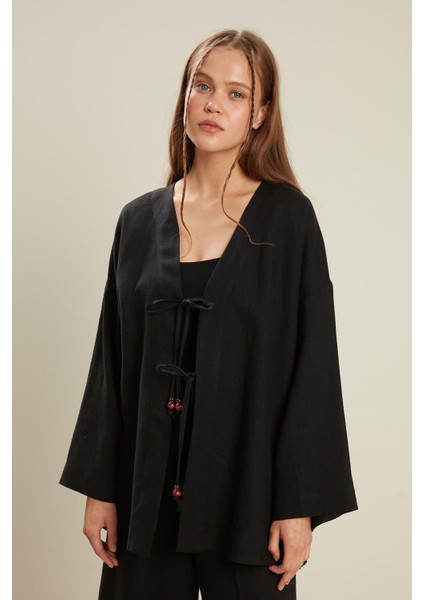 Keten Kimono Siyah