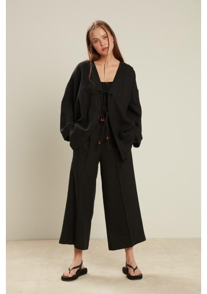Keten Kimono Siyah