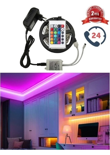5 mt Animasyonlu Tak Çalıştır Kumandalı Rgb Şerit Işık Aydınlatma 5 Metre-Yapışkan Set Ultra Pixel