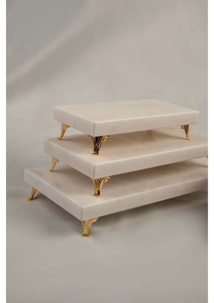 3'lü Altın Mermer Çeyiz Seti Sunumluk & Peçetelik & Rulo Peçetelik Gerçek Mermer Pasta Sunumu, modelleri