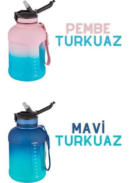 1700ML Çift Renk Pipetli Taşıma Askılı Kulplu Softtouch Motivasyon Su Matarası