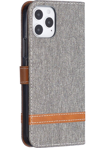 Renk Ekleme Kot Pantolonlu Doku Doku Deri Kabuk iPhone 12 Pro/12 - Gri (Yurt Dışından)