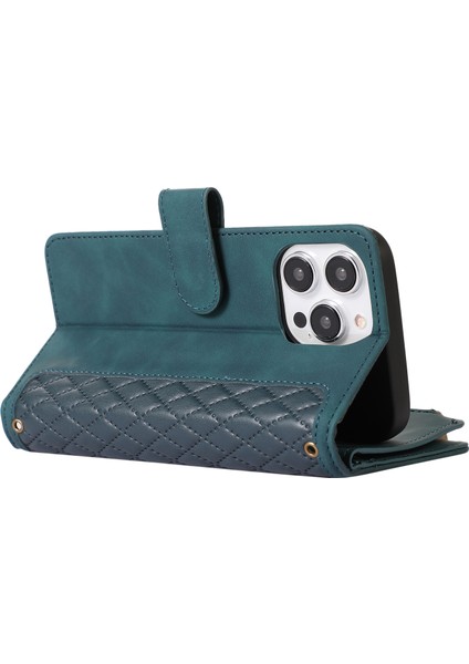 Iphone 12/12 Pro Telefon Kılıfı Zipper Cep Deri Koruyucu Kabuk Cüzdan Stand Telefon Kılıfı 9 Kart Yuvası Yeşili (Yurt Dışından)