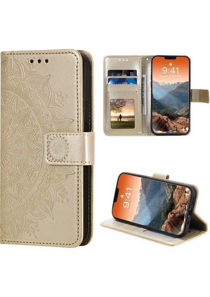 Baskılı Mandala Çiçek Cüzdan Deri Deri Flip Kapak Iphone 12 Pro Maks 6.7 Inç - Altın (Yurt Dışından) fiyatları